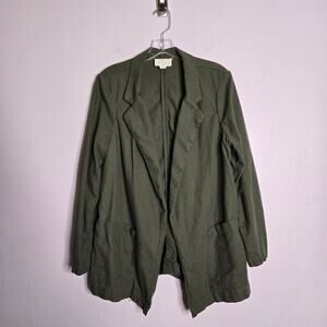Caslon Olive Green Linen Blend Open Front Blazer Size XL Elevated Basic Casual